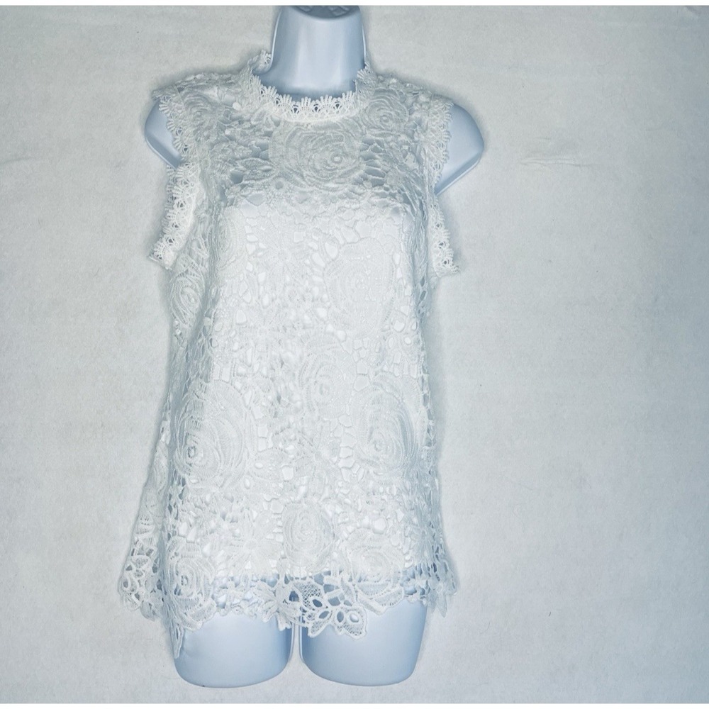 Lace Crochet Floral Lined White Top S Summer‎ Wedding Elegant Coquette Romantic